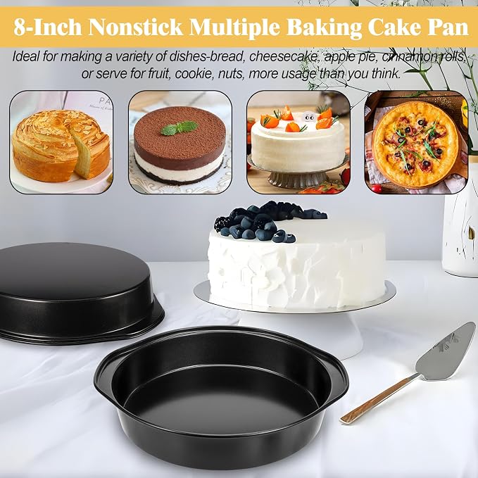 8 Inch Cake Pan, Nonstick 4 Pack Round Cake Pans with 100 Parchment Paper | Cake Pans 8 Inch for Birthday Christmas, Sturdy Circle Cake Pan Sets with Handle for Baking Layer Cakes, Dishwasher Safe - Image 6