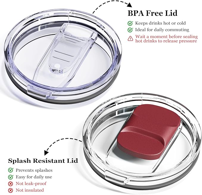 12oz Insulated Coffee Mug with Lid – Includes Two Lids, Stainless Steel Coffee Travel Mug with Handle, Double Wall Vacuum Insulated Camping Mug for Home, Office & Outdoor, Red - Image 3