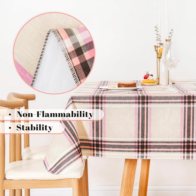 FIFTY FEET 84 * 60 Inch Rectangle Tablecloth, Vinyl Tablecloth with Flannel Backing for Rectangle Tables Waterproof, Spill Proof Plastic Picnic Table Cover for Dining/Camping/Indoor/Outdoor(Plaid-D) - Image 8