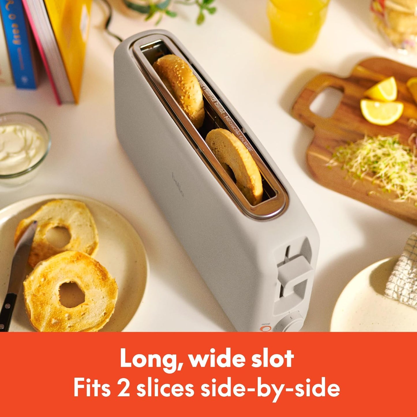 Modern Slim Long-Slot Toaster: 2-Slice Artisan Bread & Bagel Toaster with 6 Shade Settings