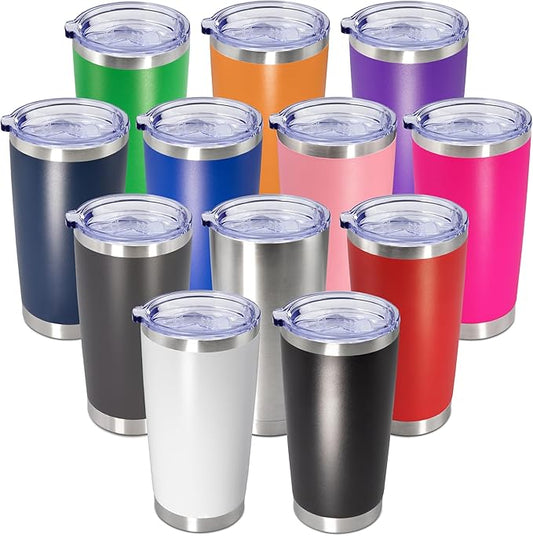 20oz Tumbler Insulated Coffee Tumblers with Lid Stainless Steel Mix 12P | 20 oz Tumblers Double Wall Insulated Vacuum 20oz Coffee Mug Leak Proof Tumblers with Lid Powder Coated - Mix Color 12 Pack by AEPDTD