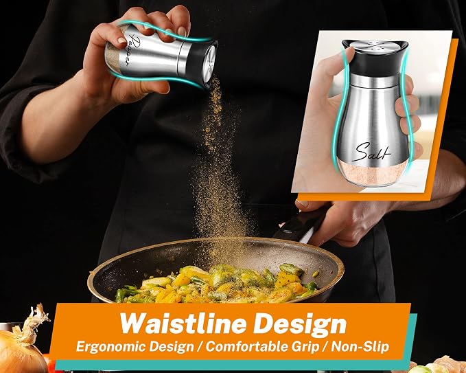 Salt and Pepper Shakers - 4 oz Silver Glass Set with Stainless Steel Lids | Refillable Glass Shakers with Stainless Steel Lids for Cooking, Dining, RV Trips, Camping and BBQs; 4 oz Capacity Each. - Image 5