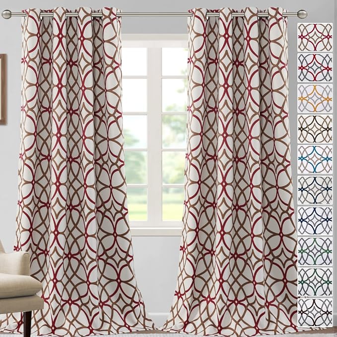 H.VERSAILTEX Blackout Curtains Printed Design 108 Inch Length 2 Panels Set Thermal Insulated Curtains for Bedroom Living Room Geometric Modern Grommet Window Drapes - Taupe and Red by HVERSAILTEX
