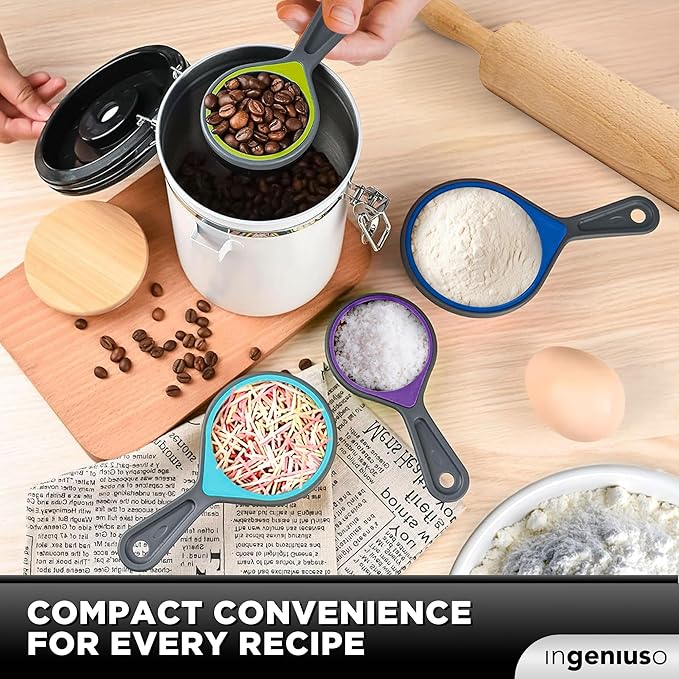 Collapsible Measuring Cups and Measuring Spoons | Portable Food Grade Silicone Measurement Cup Set for Liquid & Dry Food | Dog Food & Camping & Kids Measuring Cup