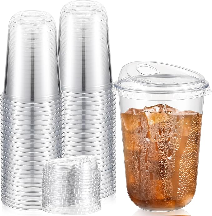 Ziliny 50 Sets Clear Plastic Coffee Cups with Sip Lids, Disposable Plastic PET Crystal Cups for Iced Coffee, Smoothie, Cold Beverage, Drink Shops and Party Catering(Clear,16 oz) by Ziliny