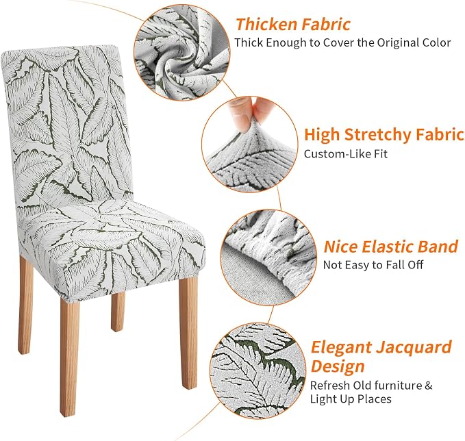 Fuloon Dining Chair Slipcover, Stretch Parson Chair Protector for Home | Reed Jacquard Green, Set of 6, Super Fit, Stretch, Removable, Washable, Suits for Hotel, Dining Room, Ceremony, Banquet Party - Image 4