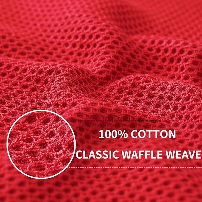 Homaxy 100% Cotton Waffle Weave Kitchen Dish Cloths 6-Pack, Red | 12 x 12 Inches, Ultra Soft Absorbent Dish Towels, Quick Drying Dish Rags with Hanging Loop - Image 2