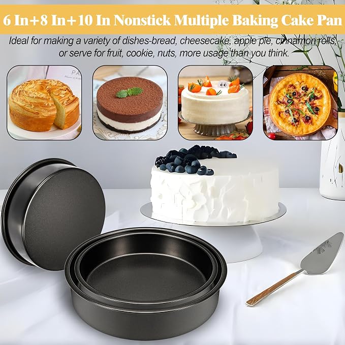 Round Cake Pans, 3PCS Circle Cake Pan with 90 Parchment Paper(6, 8, 10Inch) | Nonstick Cake Pan Set for Layer Cakes Deep-Dish Pizza, Cake Baking Pans for Christmas Birthday Thanksgiving, Dishwasher Safe - Image 7