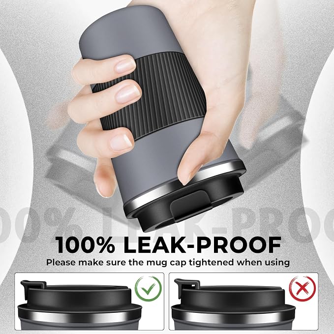 Insulated Coffee Tumbler 17 oz, Stainless Steel Coffee Mug with Lids, Travel Coffee Mug Leak Proof, Double Wall Vacuum Insulated Reusable Iced Coffee Cup, Keep Drinks Hot and Cold (Gray, 17 Ounces) - Image 3