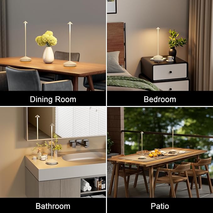Cordless LED Table Lamps,Portable Battery Desk Lamp,2 Pack,Beige | 6000mAh Rechargeable,3000K/4500K/6000K Touch Stepless Dimming,Aluminum IP54 Waterproof Wireless Lighting for Outdoor/Indoor - Image 5