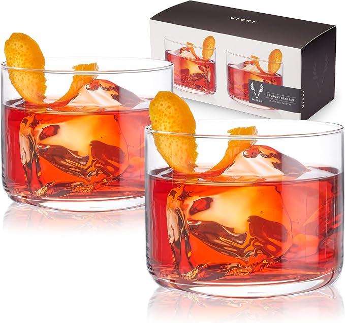 Viski Raye Crystal Negroni Glasses, Lowball Cocktail Glasses Premium Crystal Glassware, 8oz Tumbler Glasses Set of 2 by VISKI