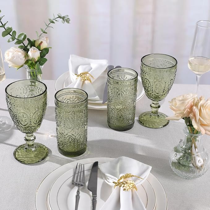 abrwyy Green Glassware, Vintage Drinking Glasses, 12oz Highball Glasses | Lead-Free Glass, Thick&Durable Glass, Home Decoration, Food Grade Glass - Image 6