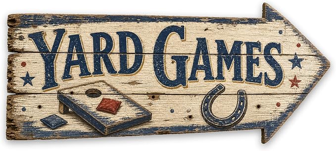 Yard Games Right-Pointing Arrow Sign | barnwood look, rustic, durable print, ready to hang by MRC+Wood+Products
