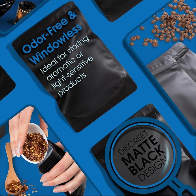 6" X 9" Matte Black Stand-Up Mylar Bags - 500 Count Smell-Proof Bags | With Heat Sealable Opening and Resealable Zipper - Spartan Industrial - Image 7