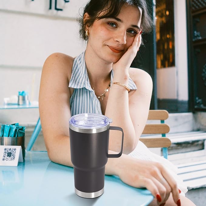 20 oz Tumbler with Handle and Lid Insulated Travel Coffee Mug Grey 12P | Stainless Steel Tumbler, coffee tumbler with handle,Spill Proof Double Wall Vacuum Tumbler Cup Keep Drink Hot & Cold - Image 2