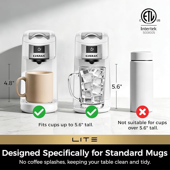 CHULUX Lite Single Serve Coffee Maker for K Cup with One Touch Brew, White | Boiler Fast Heating System, Unique Split-Flow Nozzle, Designed for Standard Mugs, 5 to 12 oz Brew Sizes, Single Cup Reservoir - Image 5