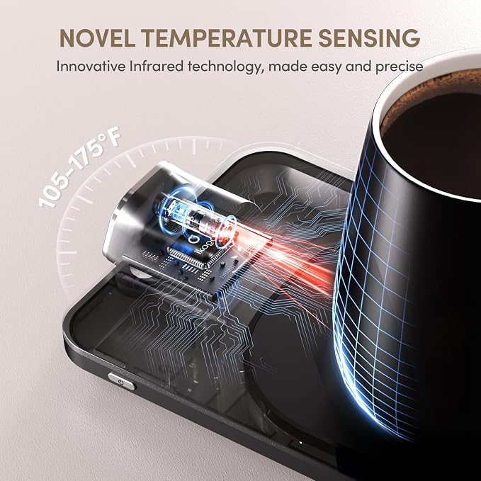 Coffee Cup Warmer & iKago Mug Set, 1℉ Precise Temp Control Mug Warmer | Auto Shut Off, Infrared Sensor, Dual Temp Display, ℉/℃ Optional, 15oz Mug with Spoon & Lid Included, Gifts for Men Women - Image 6