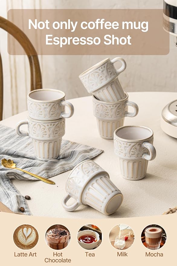 Mugs Set of 4, Ceramic Coffee Mug 12 OZ Beige, Stackable Mug, Set of 4, Microwave & Dishwasher Safe, Comfortable Grip for Latte Cappuccino Hot Chocolate, Perfect for Home Office & Holiday Gifting - Image 4