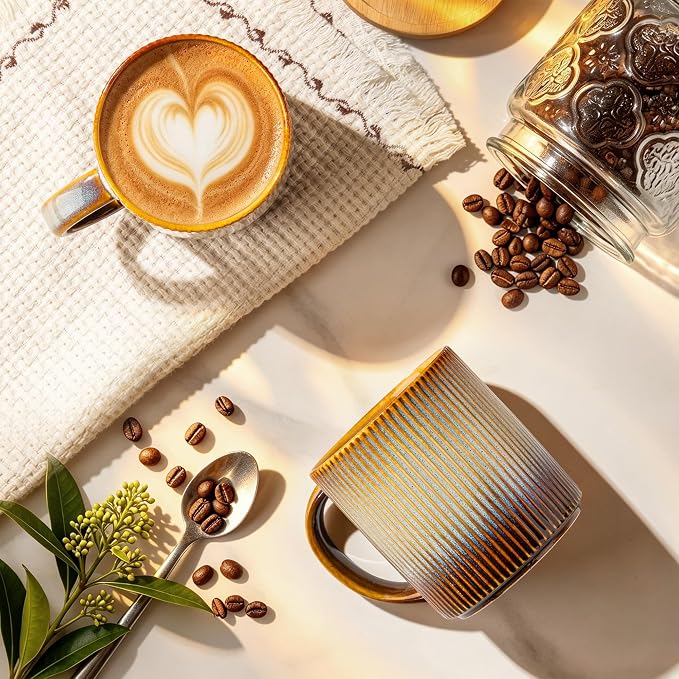 theterra Ceramic Coffee Mugs Set of 6, 14.2 oz Coffee Cups with Handle | Handmade, Suitable for Latte, Tea, Milk, Beer & Hot Cocoa, Dusk Blue - Image 2