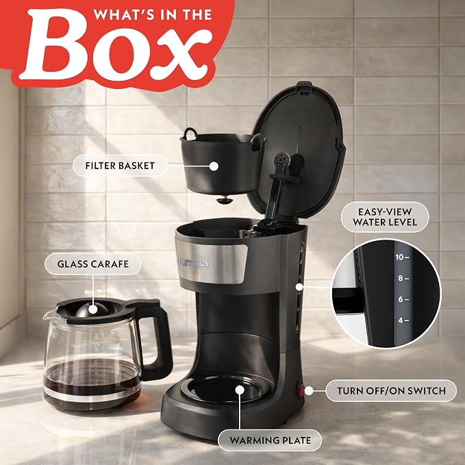 Gourmia 12 Cup One-Touch Coffee Maker – Pause and Serve with Automatic Keep Warm, Easy View Water Window, Compact Design, Stainless Steel Accents, Black - Image 6