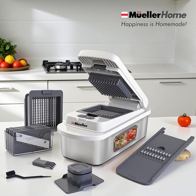 MUELLER HOME Pro-Series 10-in-1, Stainless Steel Multi Vegetable Chopper | 8 Blade Mandoline Slicer, Kitchen Accessories and Essentials, Food and Veggie Chopper, Mincer, Dicer, White Sand/Grey - Image 7