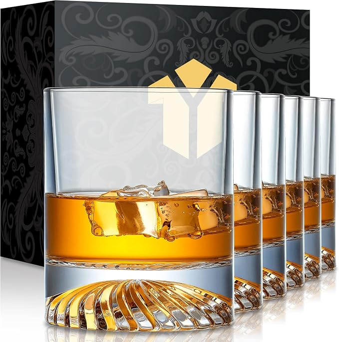 OPAYLY Whiskey Glasses Old Fashioned Glasses Set of 6 12oz Rocks Glasses Gift for Men Women Drinking Bourbon Scotch Cocktails Rum Cognac Vodka at Home Bar by OPAYLY