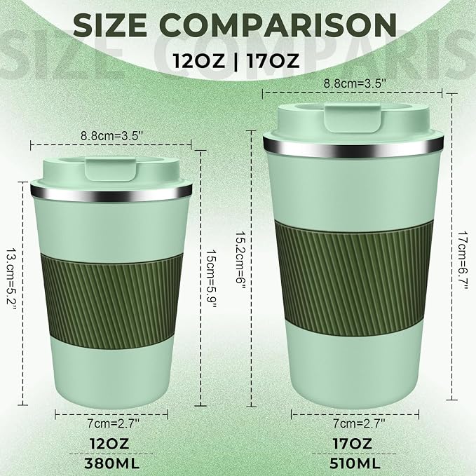 Insulated Coffee Tumbler 12 oz, Stainless Steel Coffee Mug with Lids, Travel Coffee Mug Leak Proof, Double Wall Vacuum Insulated Reusable Coffee Cup, Keep Drinks Hot and Cold (Light Green, 12 Ounces) - Image 2