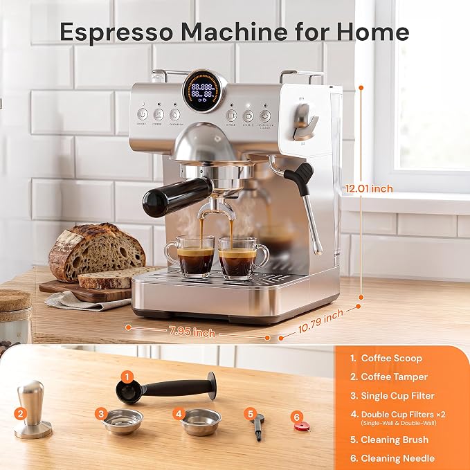 Kismile Espresso Machine with Milk Frother, 20Bar Hot & Cold Brew Semi-Automatic Expresso Coffee Machine with Single & Double Shot, LED Display for Home Barista Latte and Cappuccino - Image 6