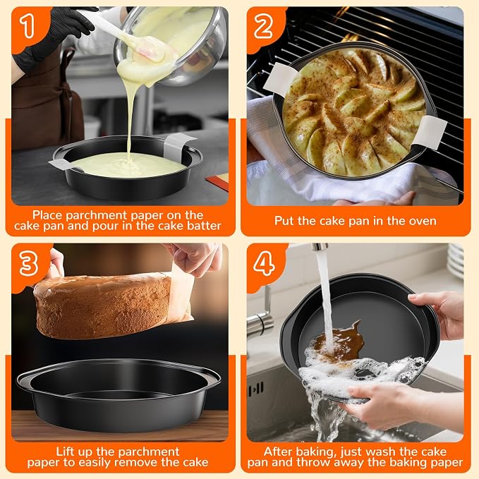 6 Inch Round Cake Pan with Handle, 3PCS Nonstick Cake Pans with 100 PCS Parchment Paper - Image 6