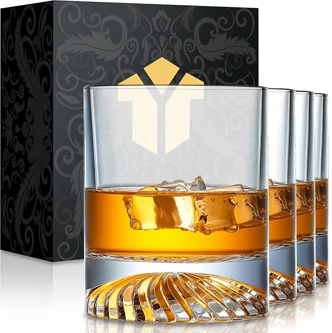 OPAYLY Whiskey Glasses Old Fashioned Glasses Set of 4 12oz Rocks Glasses Gift for Men Women Drinking Bourbon Scotch Cocktails Rum Cognac Vodka at Home Bar by OPAYLY