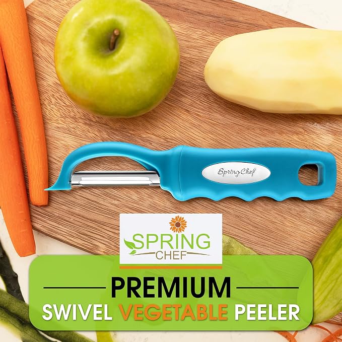 Spring Chef Swivel Vegetable Peeler for Kitchen w/Soft Grip Handle, Teal | Premium Potato Peeler w/ Ultra Sharp Stainless Steel Blades, Multifunctional Veggie Peeler for Apple, Carrot, Cucumber, Fruit - Image 7