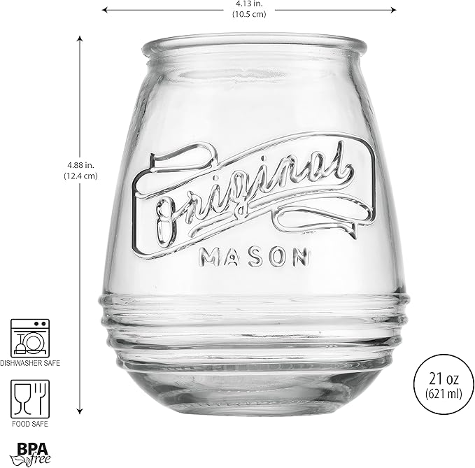 Glaver's Stemless Wine Glasses 21 Oz. Set Of 4 Original Mason Vintage Goblet Beverage Glasses Uses For Your Cocktail Lounge, Whiskey Parties, and Everyday Dinner Table. Dishwasher Safe. (Large) - Image 4