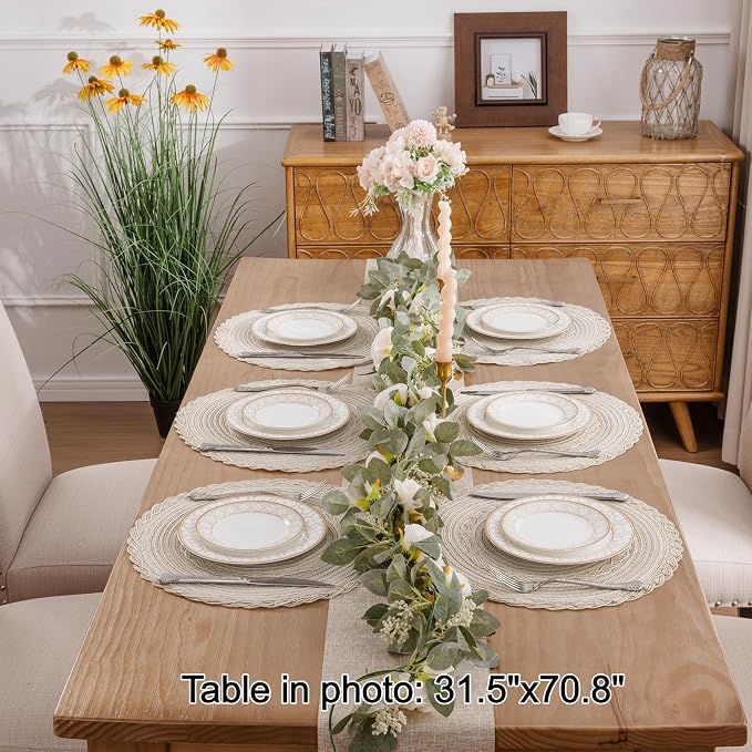 SHACOS Round Placemats Set of 6 Boho Braided Bordered Place Mats 15 inch for Dining Tables Wedding Holiday Party (Ivory Bordered, 6) - Image 9