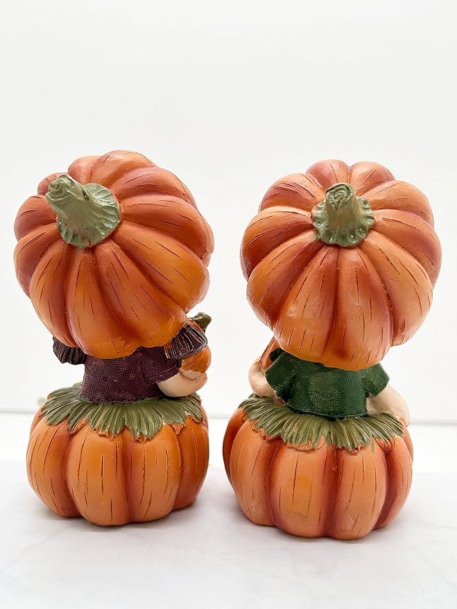 KiaoTime Fall Thanksgiving Scarecrow Pumpkin Shelf Sitters with Dangling Legs Decoration, Set of 2 Fruit Harvest Sculpture for Window Sill Kitchen Tabletop Autumn Home Decoration - Image 5