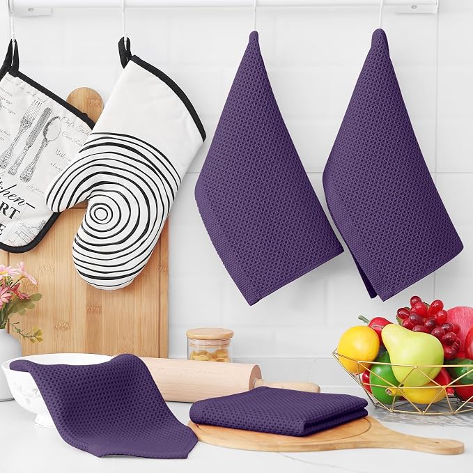 Homaxy 100% Cotton Waffle Weave Kitchen Dish Cloths 18-Pack, Eggplant | 12 x 12 Inches, Ultra Soft Absorbent Dish Towels, Quick Drying Dish Rags with Hanging Loop - Image 6