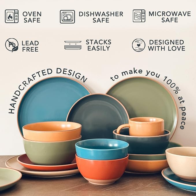 Mora Ceramic Artisan Matte Dinner Plates Set of 6, 10 inch Dish Set - Microwave, Oven, and Dishwasher Safe, Scratch Resistant, Modern Rustic Dinnerware- Kitchen Porcelain Serving Dishes - Image 4