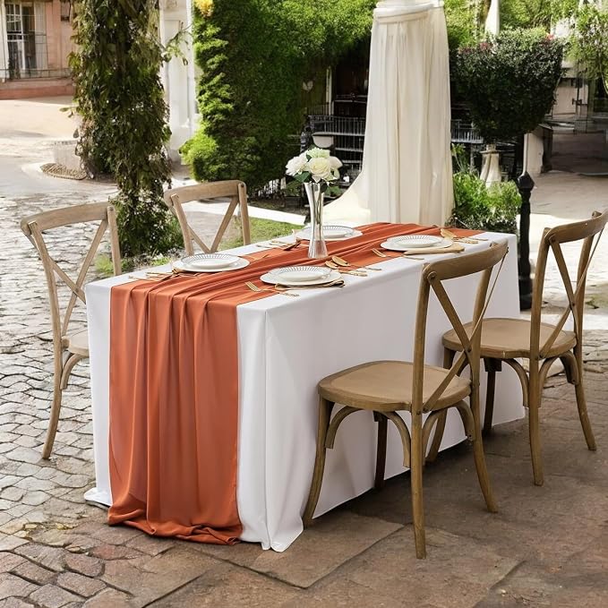 Pack of 5 | Brunt Orange | 14ft Chiffon Table Runner 29x170 Inches Long Romantic Rustic Sheer Gauze Runner for Wedding Bridal Shower Birthday Banquets Engagement Spring Easter Boho Decorations - Image 6