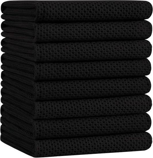Homaxy 100% Cotton Oversized Waffle Weave Kitchen Towels 8-Pack, Black | 20 x 28 Inches, Ultra Soft Absorbent Dish Towels, Quick Drying Large Cleaning Towels by Homaxy