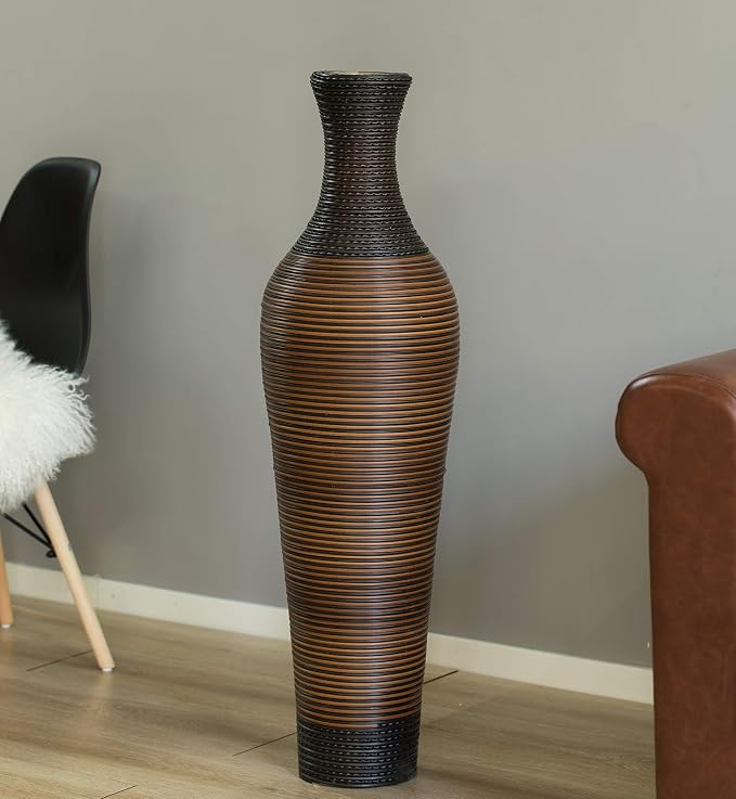 39-Inch Tall Standing Designer Floor Vase - Durable Artificial Rattan - Elegant Two-Tone Dark Brown Finish - Ideal Decor Accent for Living Room, Bedroom, Entryway - Stylish Home Decor Statement Piece - Image 5