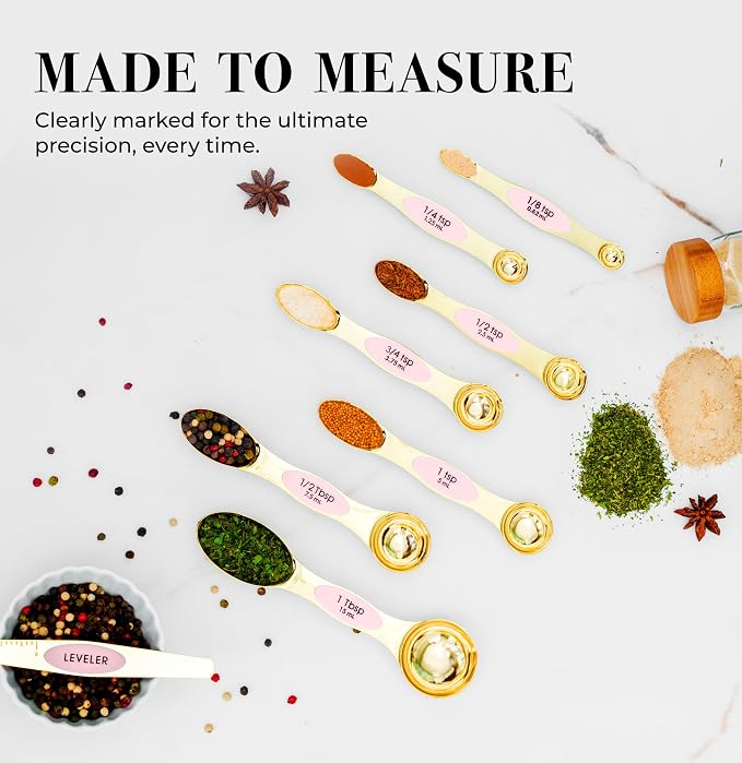 Pink Magnetic Measuring Spoons Set - 8-Piece Dual-Sided Stainless Steel Spoons, Stackable and Spice Jar Friendly – Stylish Pink Kitchen Accessories for Cooking and Baking - Image 4