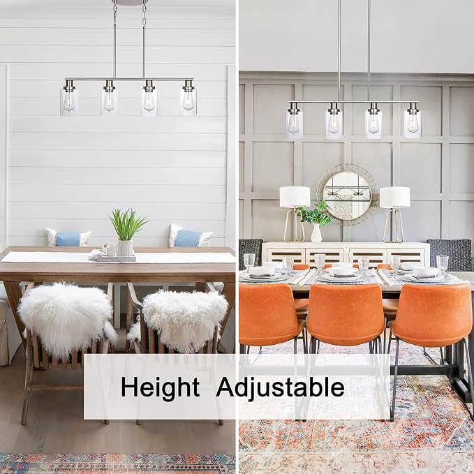 Kitchen Island Lighting, 4-Light Farmhouse Dining Room Light Fixtures Over Table, Linear Chandelier Pendant Lighting for Kitchen Island for Brushed Nickel Finish with Clear Glass Shade - Image 7
