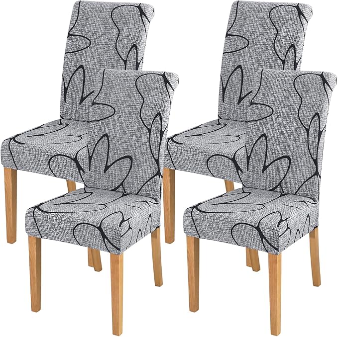 FORCHEER Chair Covers for Dining Chairs Set of 4,Grey Floral Stretch Dining Room Chair Cover Kitchen Parsons Chair Slipcovers (Pack of 4, Grey+Floral) by FORCHEER