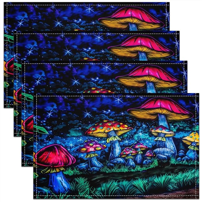 Feelyou Colorful Mushroom Table Place Mats 18"x12" Botanical Theme Placemats Set of 4 Wild Mushroom Stuff Placemat for Kitchen Dining Table Decor Indoor Outdoor Mushroom Decor Table Place Mats Astral by Feelyou
