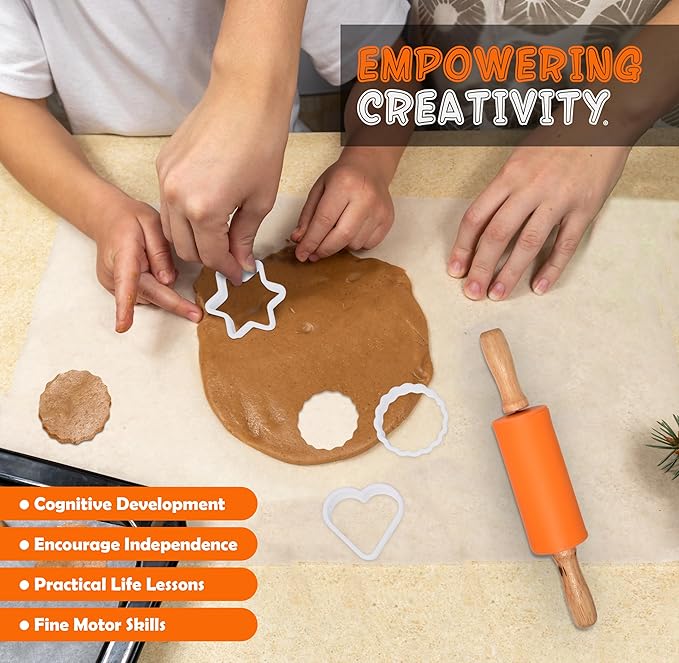PERLLI Kids Real Cooking Set for Cooking and Baking – 31 Pc. Gift for Junior Chef with Real Utensils, Case & Safe Kids Knife Set for Boys & Girls – Fine Motor Skills & Fun for Children Ages 6+, Orange