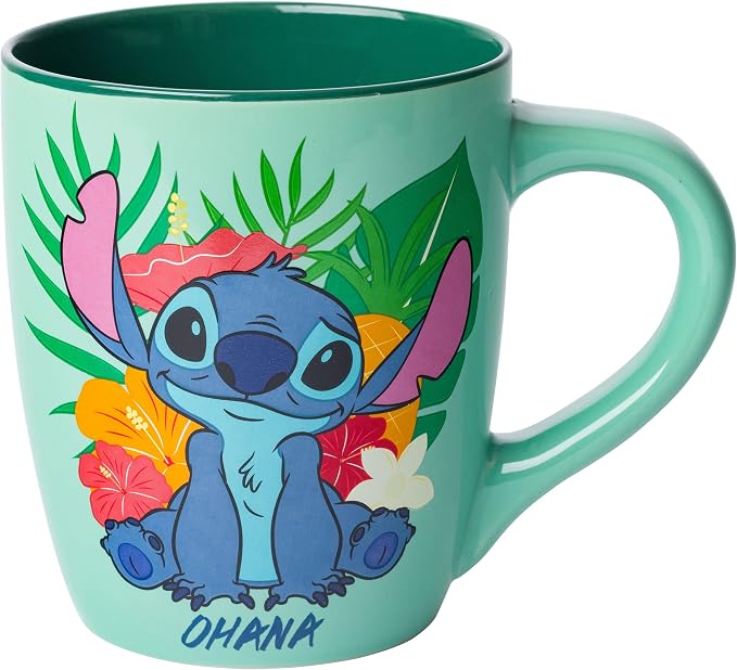 Silver Buffalo Disney Lilo and Stitch Tropical Ohana, Ceramic Mug, 25oz | Sitting Pose, Jumbo Curved Cup, 0.74 Liters by SilverBuffalo