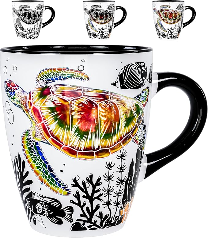 Color Changing Sea Turtle Coffee Mug 12oz – Heat Sensitive Ceramic Cup with Ocean Reef & Coral Design, Coastal Beach Theme Mug, Unique Christmas Holiday Birthday Gift for Turtle Lovers, Men & Women by Dream8Design