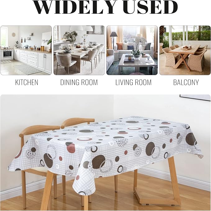 FIFTY FEET 84 * 60 Inch Rectangle Tablecloth, Vinyl Tablecloth with Flannel Backing for Rectangle Tables, Spill Proof Plastic Picnic Table Cover for Dining/Camping/Indoor/Outdoor(Grey Plaid) - Image 7