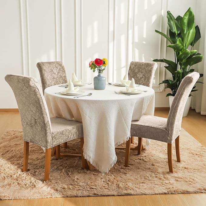 FORCHEER Chair Covers for Dining Chairs Set of 6,Velvet Beige Stretch Dining Room Chair Cover Kitchen Parsons Chair Slipcovers (Pack of 6, Velvet Beige) - Image 7
