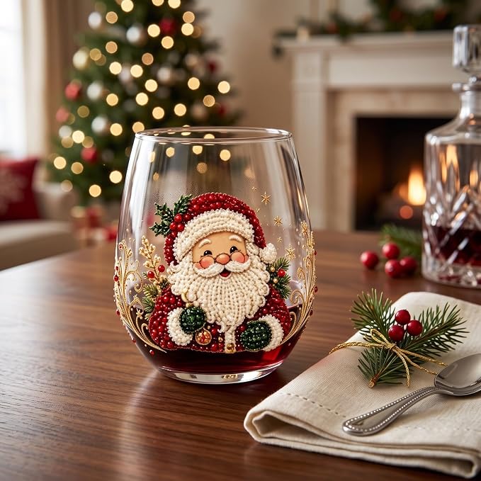 3D Christmas Glass Art Cup, Luxury Raised Holiday Glassware Collection | Cute Festive Stemless Wine Glasses,Artistic Holiday Table Ornaments,Perfect Christmas Home Decor Gifts for Various Beverages - Image 7