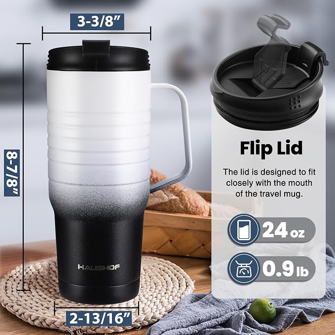 HAUSHOF 24 oz Travel Mug with Handle, Stainless Steel Vacuum Insulated Coffee Travel Mug, Double Wall Travel Mugs with Leakproof Lid, BPA Free - Image 3
